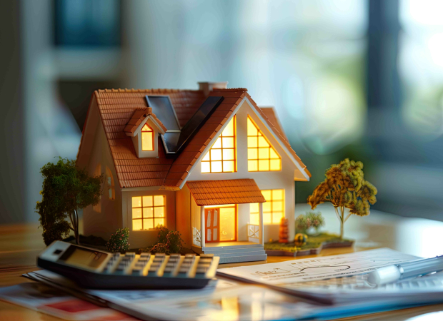 Model House with Calculator and Documents